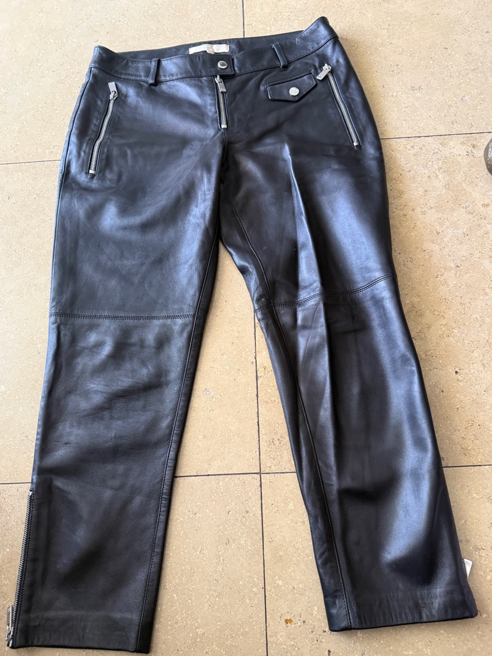 Michael Kors Collection Black Leather Cropped Ankle Pants